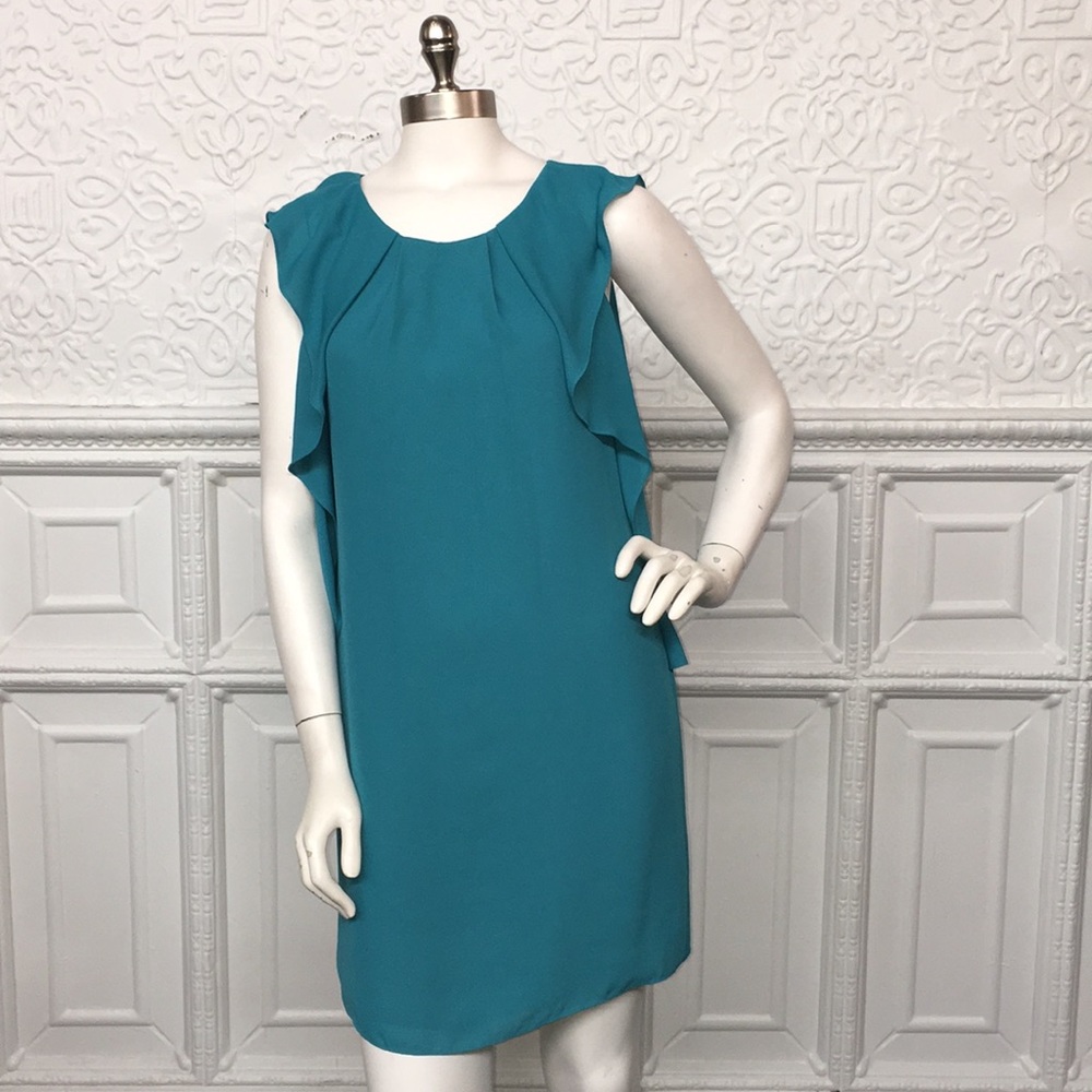 Vince Camuto Ruffle Teal Shift Sleeveless Dress